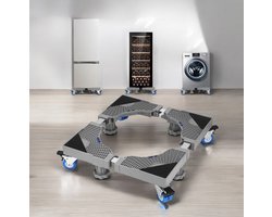 Wasmachine-onderstel met 4 voeten + 4 wielen voor wasmachine, koelkast en droger, verstelbare wasmachinebasis met antislip schokabsorberende functie, (instelbaar: 41-66 cm)