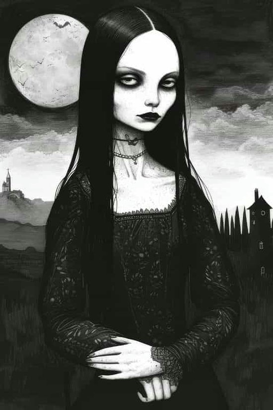 Halloween Poster - Vrouw - Zwart Wit - Horror - Spookachtige - posters - formaat 50x70cm - Wanddecoratie - S3131