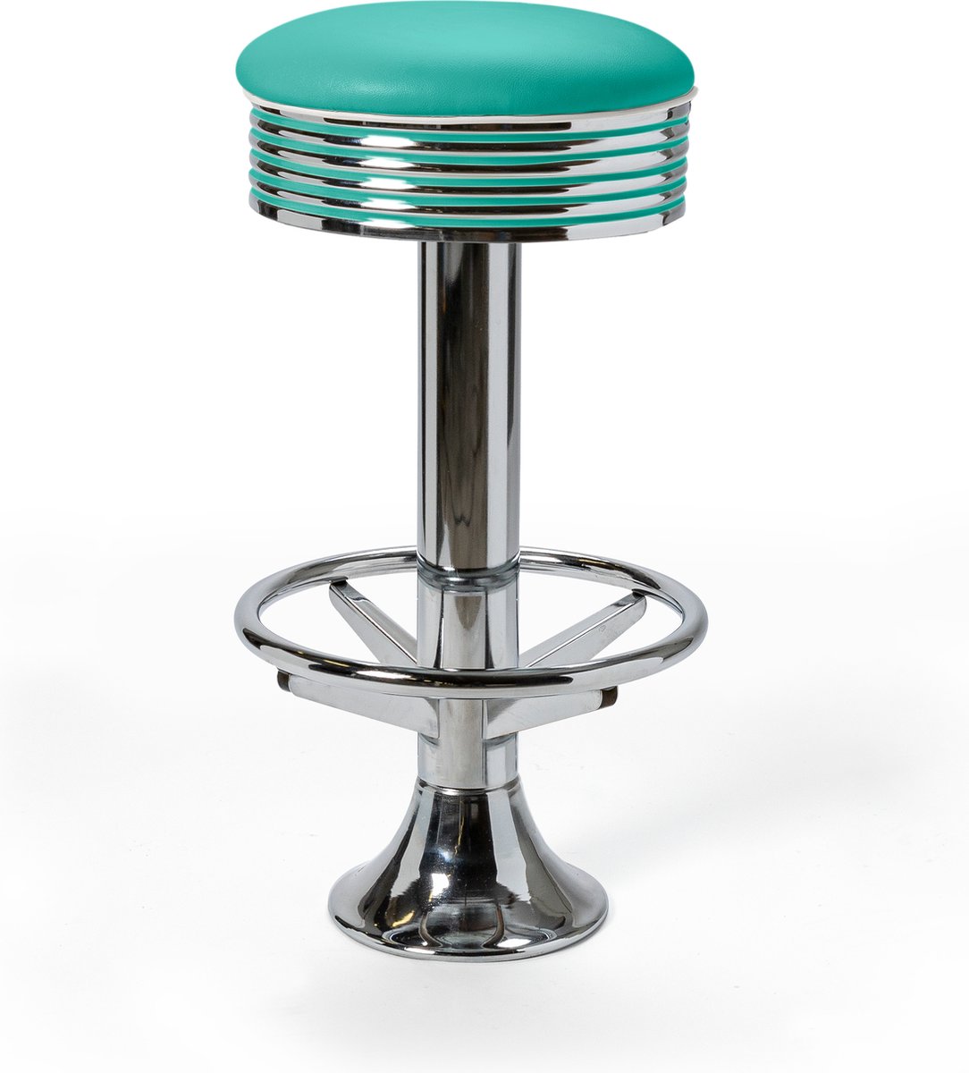 Bel Air Casey - Retro Barkruk met Voetensteun - BS-27 - Turquoise op Chrome