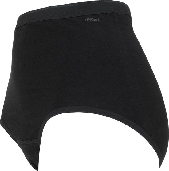 Zwarte high-waist slip, gedraaid, met zichtbare tailleband met logo.