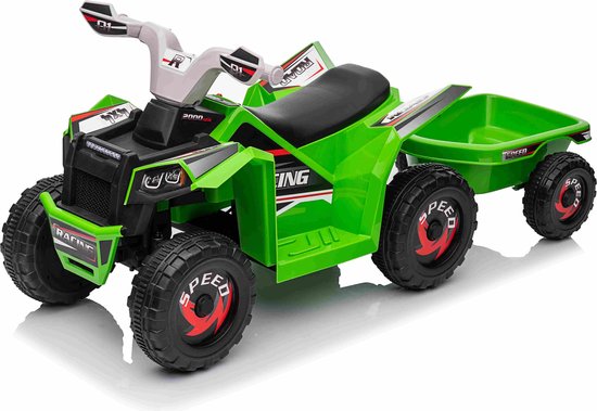 Quad enfant électrique - Avec remorque - 6V 7AH - Électrique avec pédale d'accélérateur - 3-7km/h - 2 à 4 ans - Vert