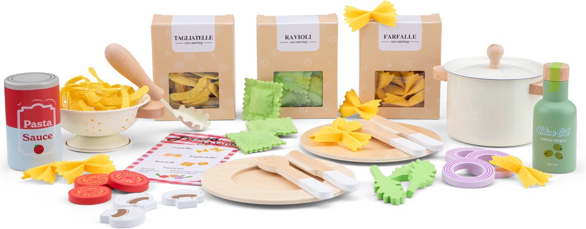 Woet® Houten Speelgoed Pasta Set - 'Maak je eigen pasta' Speelgoedset - FSC - Inclusief Ravioli, Tagliatelle, Farfalle & Saus - Speelgoedeten - Rollenspel Keukenset - Vanaf 3 Jaar — afbeelding 10