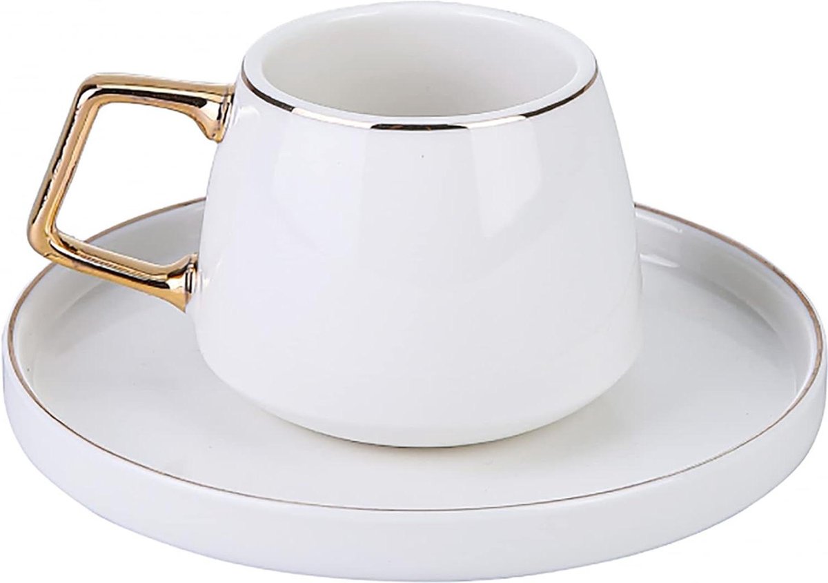 Gold Turkse-koffiekopjes-set voor 6 personen 12-delig witgoud 6 espressokopjes 6 schoteltjes mokkatassen porselein koffieservies Koffiekopjes set van 6