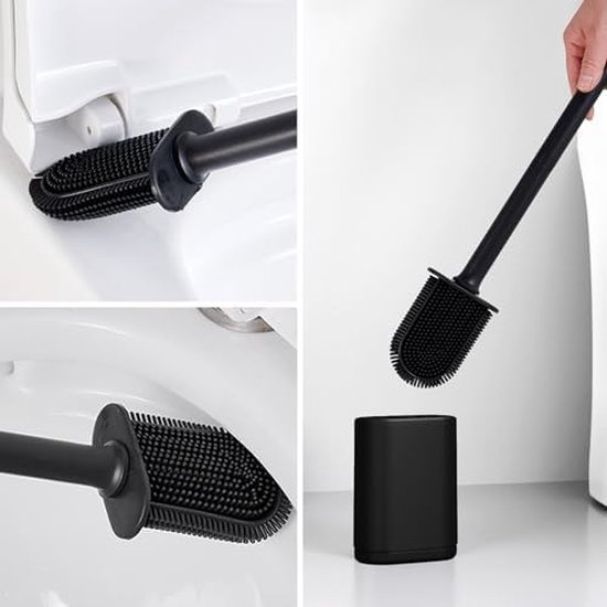 Brosse WC en Siliconen avec Bande Élastique - Zwart et Wit - Pour le Nettoyage Hygiénique des Toilettes de Salle de Bain