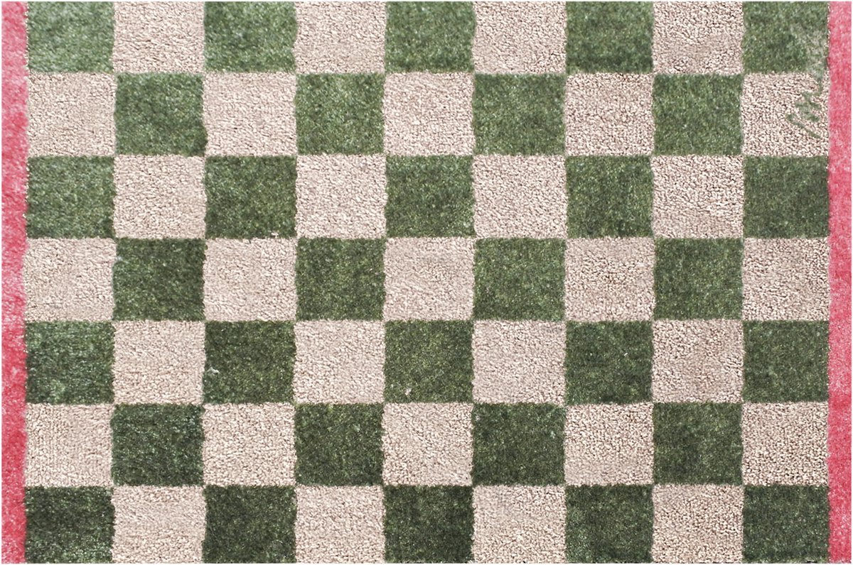 Mad About Mats DINO - deurmat/badmat - wasbaar - ruitjes - droogloop/touch - 50x75cm groen