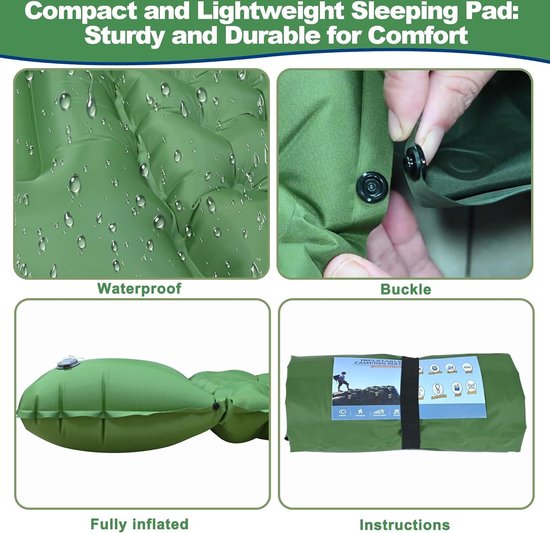 Ultralichte campingmat met kussen en voetpomp - Compact en opblaasbaar - Groen van Merkloos — afbeelding 4