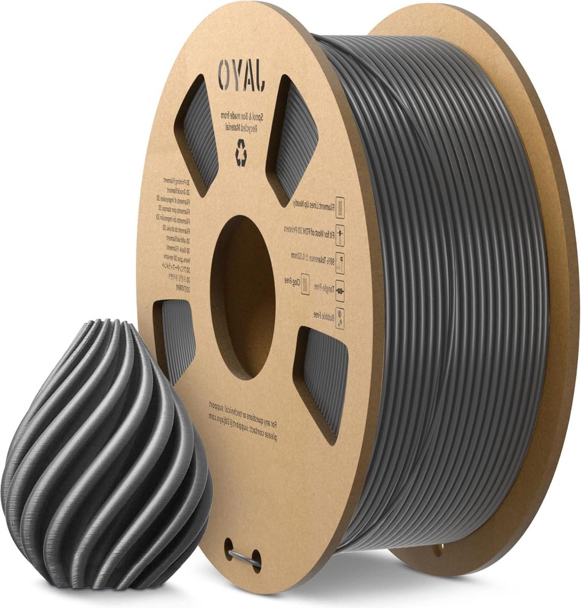 3D Printer Filament PETG 1.75mm Keurig Gewikkeld- Maatnauwkeurigheid +/- 0.02mm - 1.1 kg Spoel - Grijs