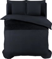 dekbedovertrek Luxe uni noir avec bande de velours - 200x200/220 (double) - merveilleusement douce - qualité raffinée - look chic et stylé - avec boutons pression pratiques
