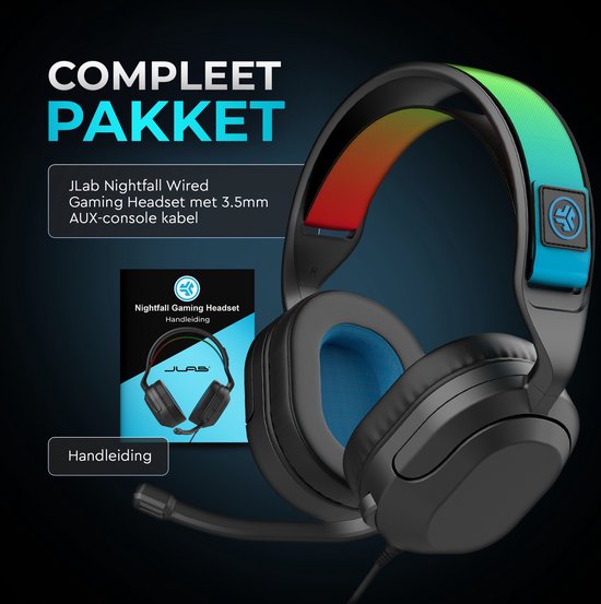 JLab Nightfall Gaming Headset met Microfoon - Headset PS5 - Koptelefoon met microfoon - Headset geschikt voor Laptop, PC, PS5, XBOX en Nintendo Switch - Verwisselbare Hoofdband