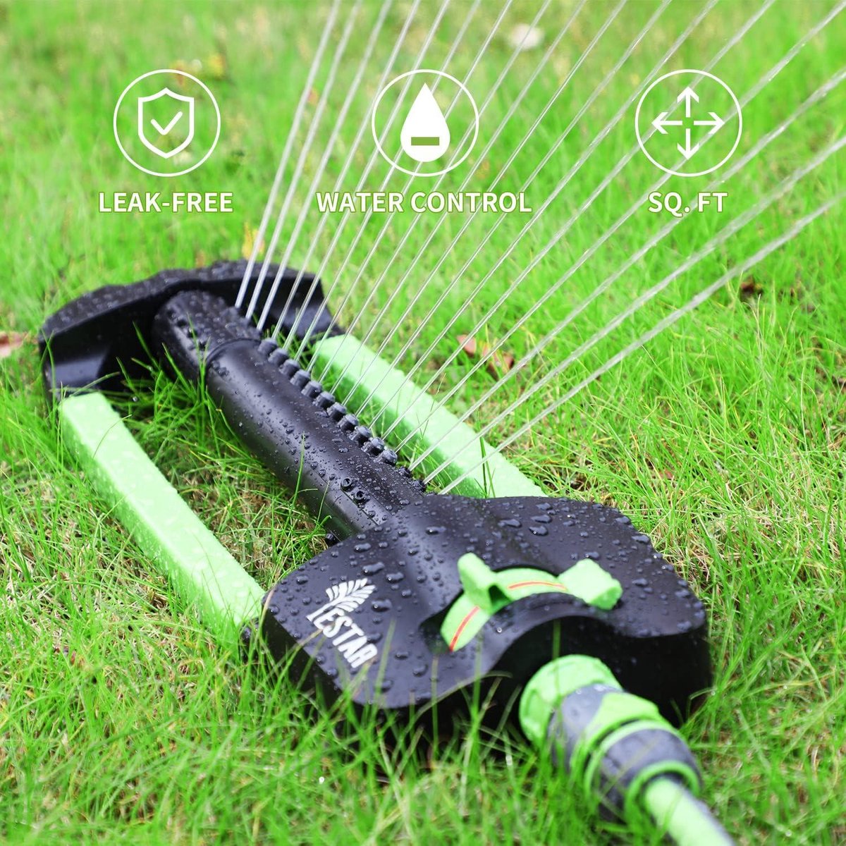 Green Harmony Tuinsproeier gazonsproeier voor besproeiingsoppervlakken van 318 m² oscillatiesproeier 19 slangsproeier 180 draaibaar verstelbaar groot oppervlak Green Harmony Zwenksproeier