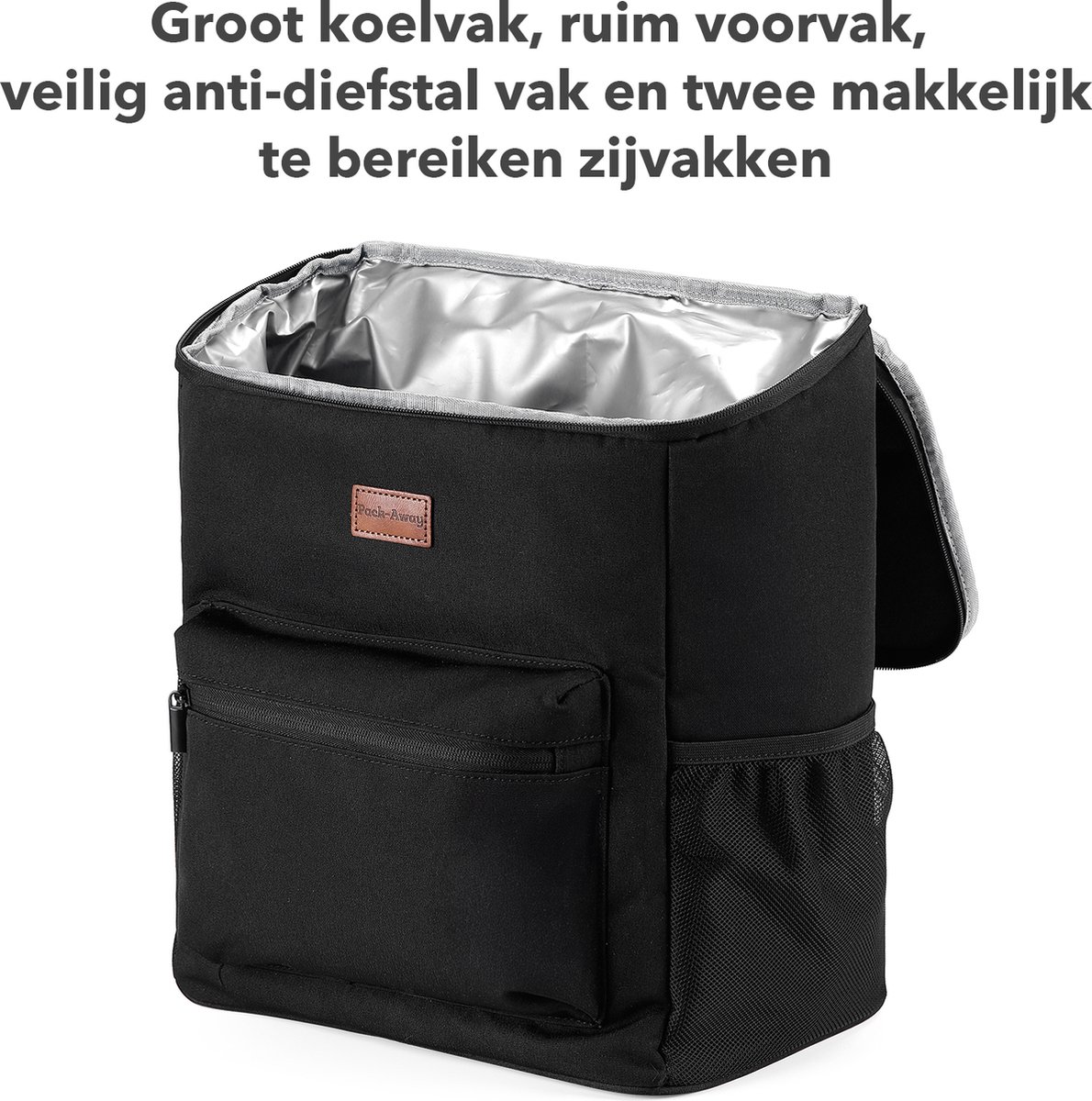 Packaway Koeltas Rugzak 25L - Incl. 2 koelelementen - Incl. flessenopener - Waterafstotend - Anti diefstal vak - 4 Laags geïsoleerd - Zwart — cadeau in Sport & Outdoor - foto 2