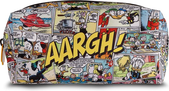Make-uptas met Donald Duck stripboek print, met de tekst 'AARGH!' centraal.