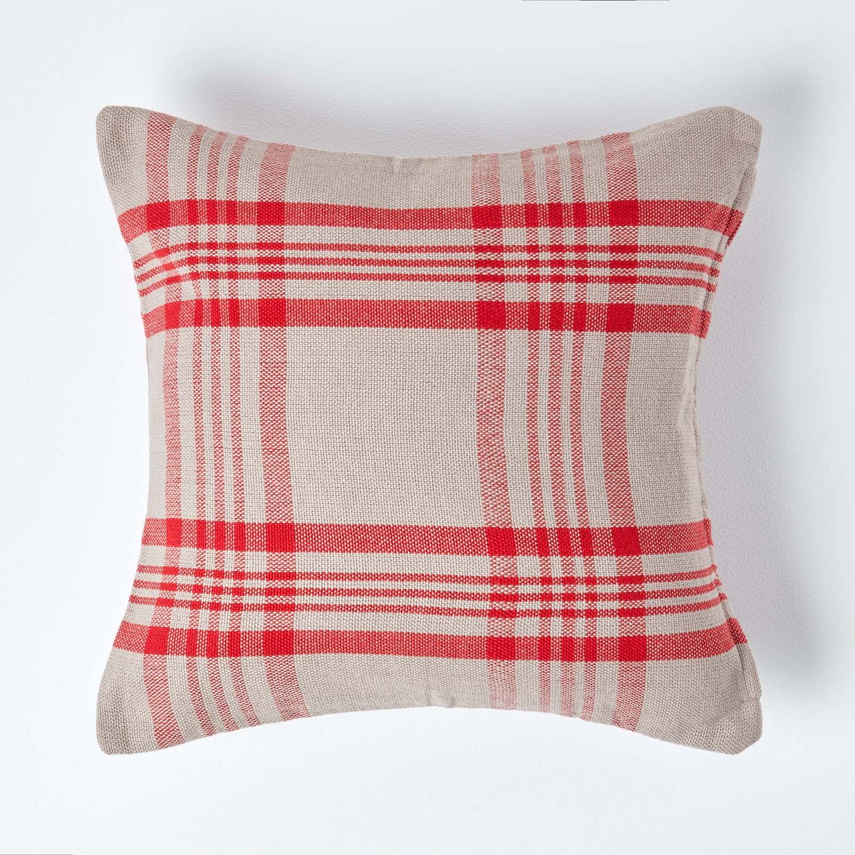 Homescapes Rood Grijs Tartan Katoenen Kussenhoes 60 x 60 cm