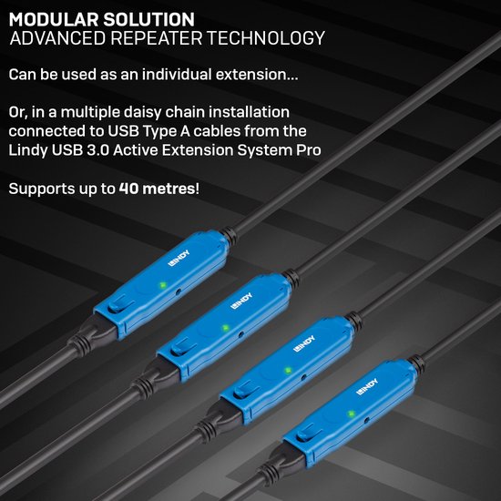 LINDY Câble USB USB 3.2 Gen1 Prise USB-A, fiche USB-C 5,00 m Zwart/bleu 43380