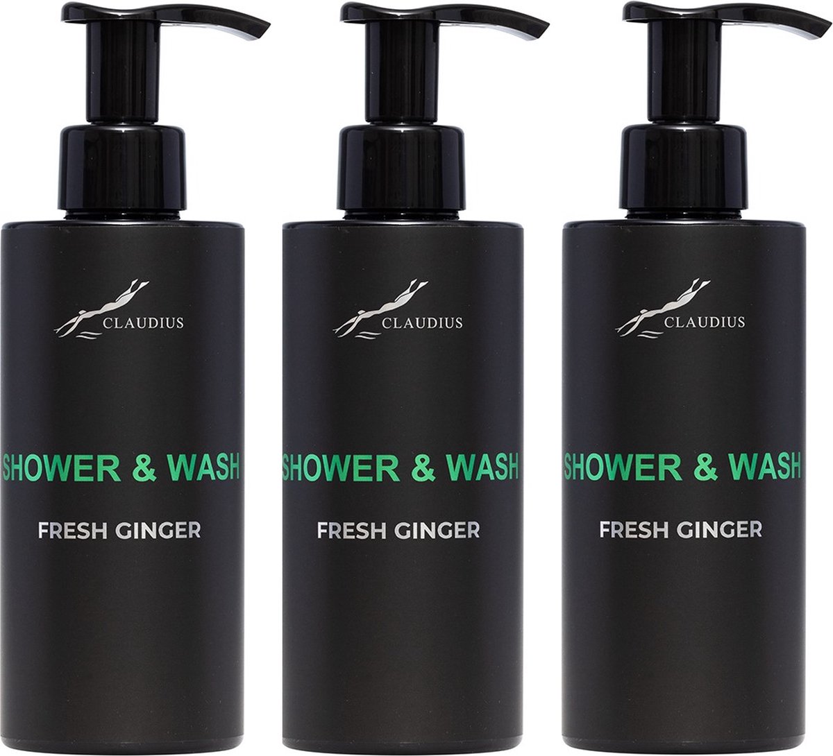 Goedkoopste Shower & Wash Fresh Ginger 300 ml - met pomp - zwarte fles - set van 3 stuks - Voordeelverpakking