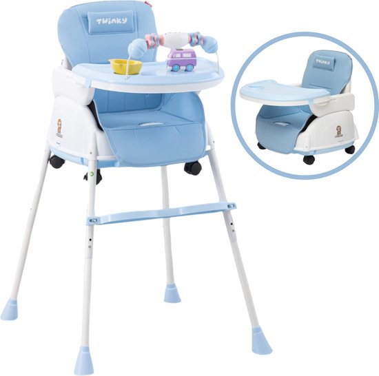 Foto: Twinky kinderstoel 2 in 1 kinderwagen set blauw inklapbare eetstoel baby wagentje en babystoel voor aan tafel kinderzetel peuterstoeltje en meegroeistoel in 1