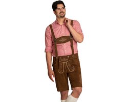 Oktoberfest Lederhose Flachau met Bretels Kort 100% Echt leder Oktoberfest Heren Carnavalskleding Heren Lederhosen Man - Leer - Donkerbruin - XL