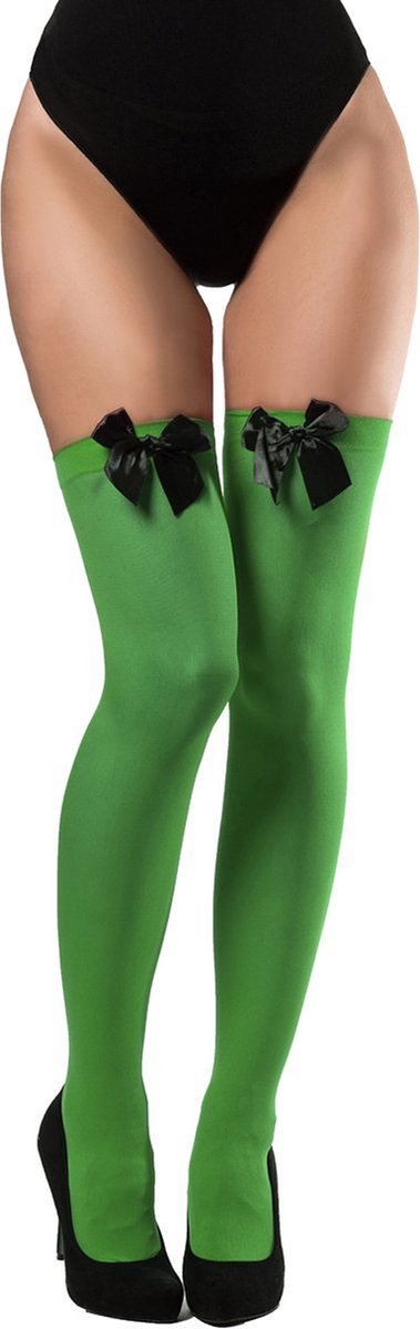 Partychimp Voordeelverpakking 6 pack Kousen Met Strik Dames Carnavalskleding Dames Carnaval Accessoires Oktoberfest Dames - Polyester - Groen/Zwart - One-size - 6 pack