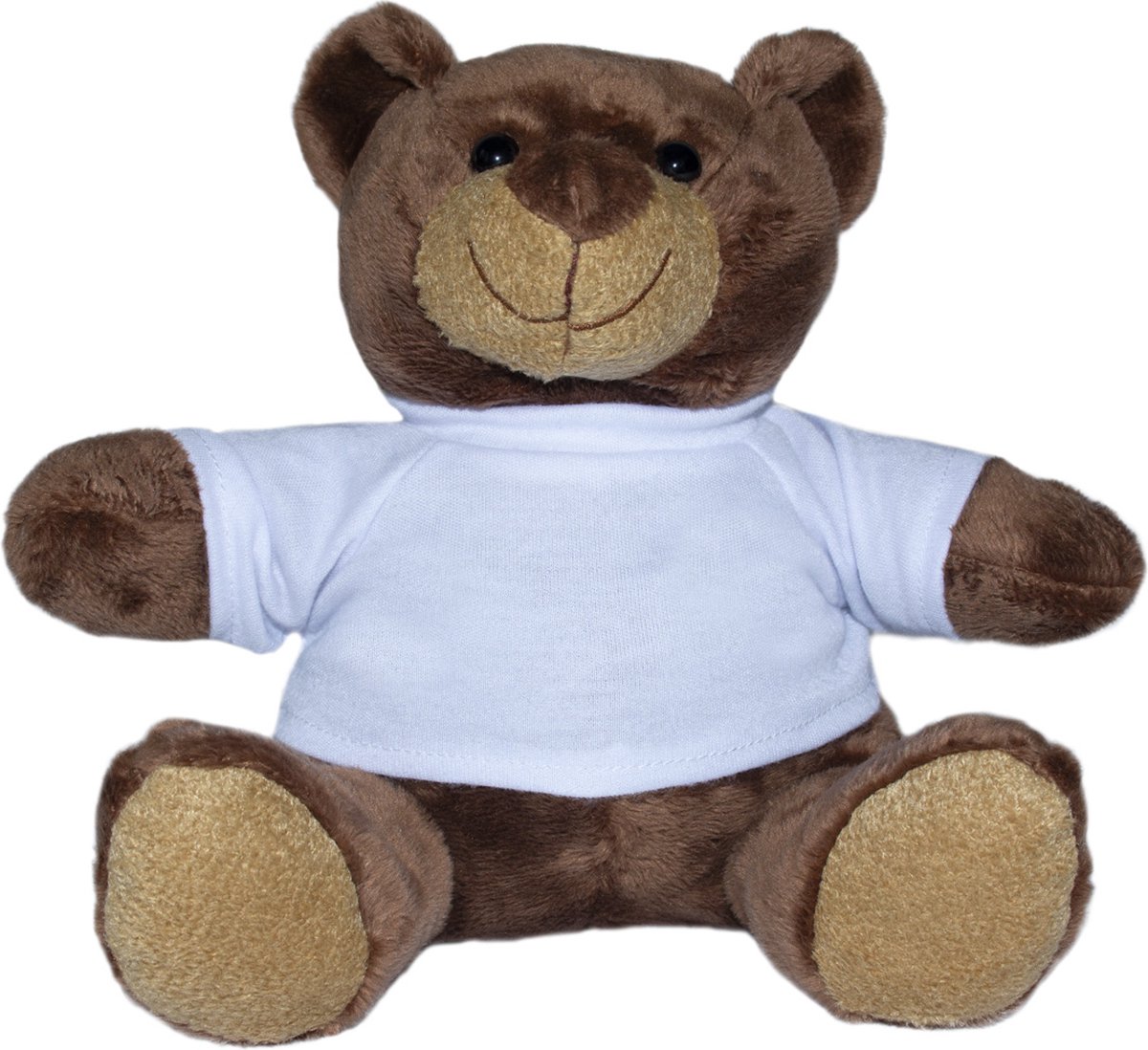 Beer Siggi - knuffelbeer - donkerbruine teddybeer - wit T-shirt - 18 cm - pluche - Minifeet® - mbw®