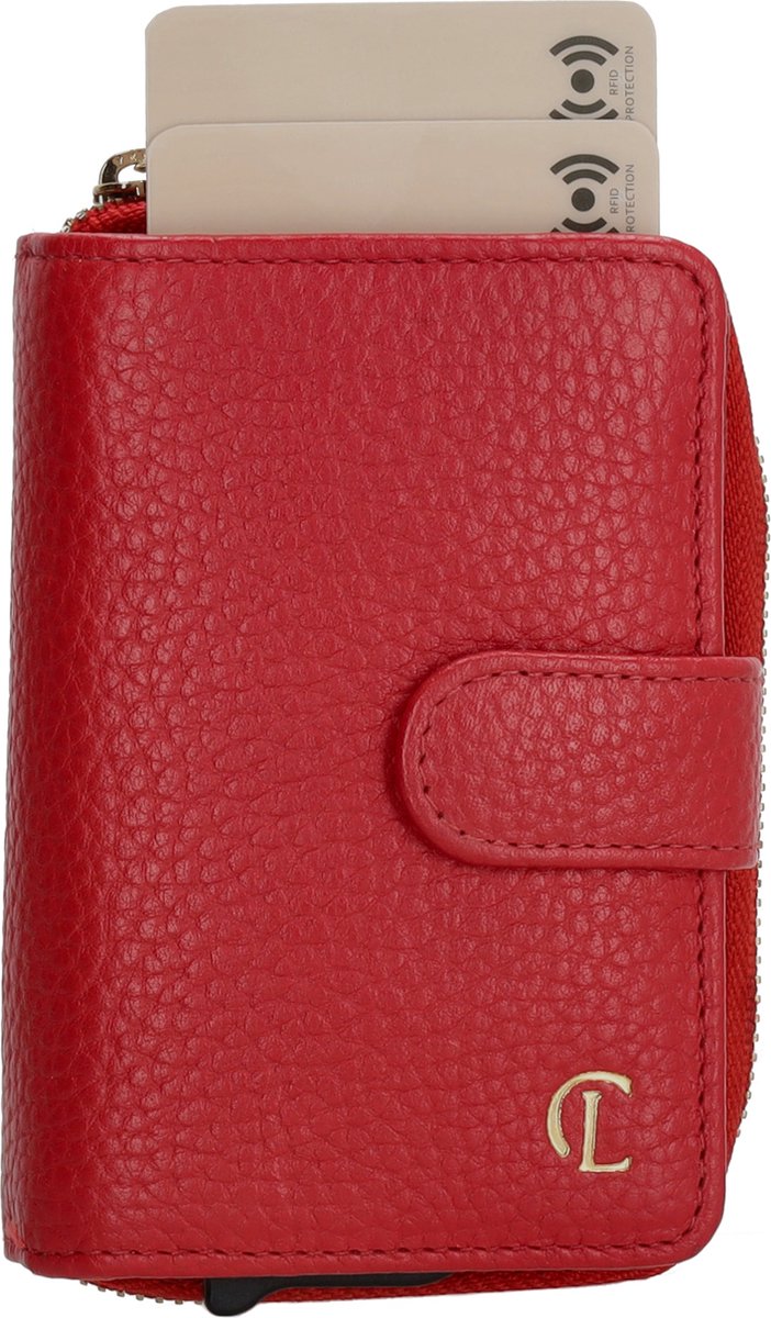 Charm London Washington Creditcard etui - Pasjeshouder - Creditcardhouder - RFID - Bescherming - Muntgeld - Briefgeld - Leren Dames Tas - Rood