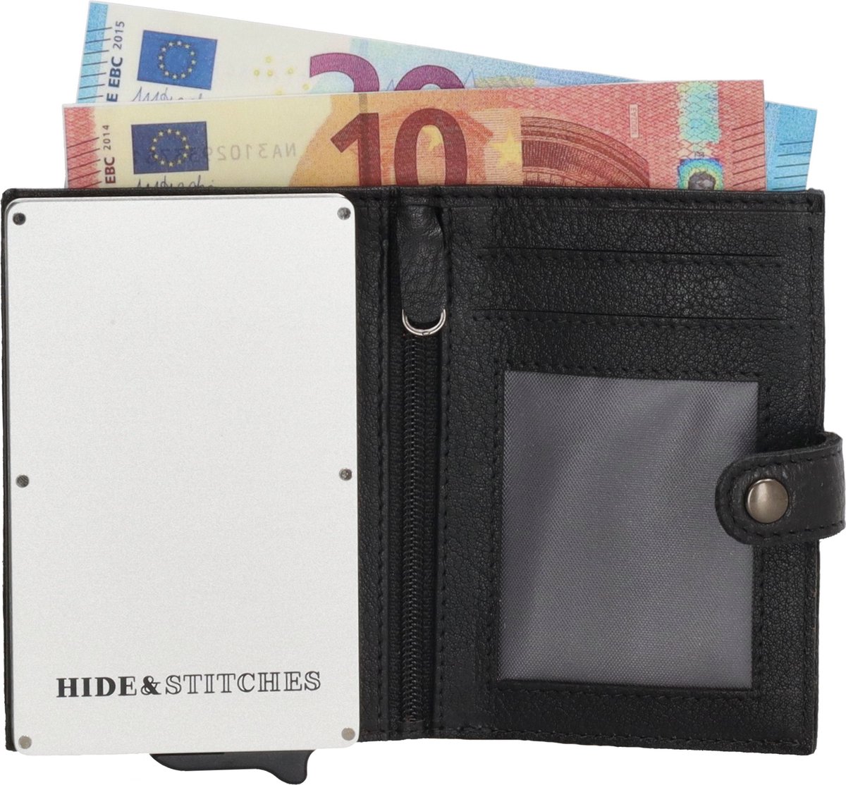 Hide & Stitches Paint Rock Safety Wallet - 100% Leer - Zwart