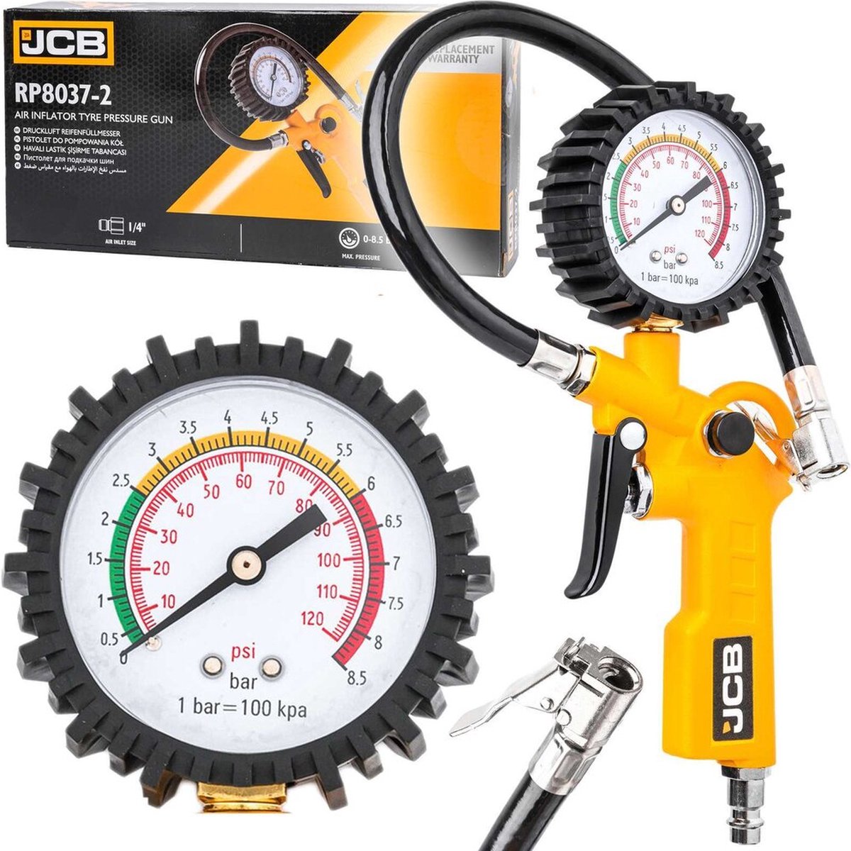 JCB Bandenvulpistool Blaaspistool 8.5 Bar met Manometer Compressor Accessoires