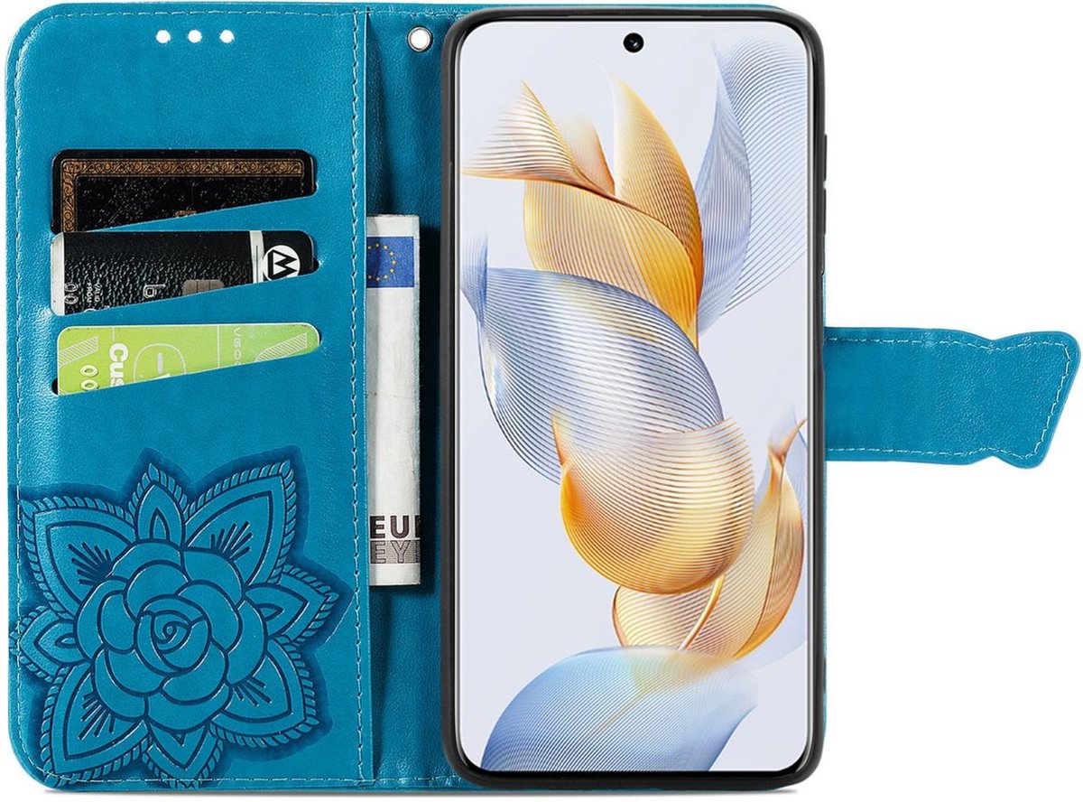 Mobigear Telefoonhoesje geschikt voor Honor 90 Hoesje | Mobigear Butterfly Bookcase Portemonnee | Pasjeshouder voor 3 Pasjes | Telefoonhoesje voor Pinpas / OV Kaart / Rijbewijs - Blauw