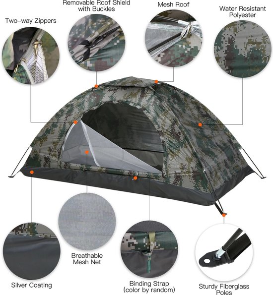 Camping Tent - Vistent - Pop-Up Tent - Camouflageprint - Snel Opzetten - Festival Strand Camping Vissen - Snel Opzetbaar — afbeelding 3