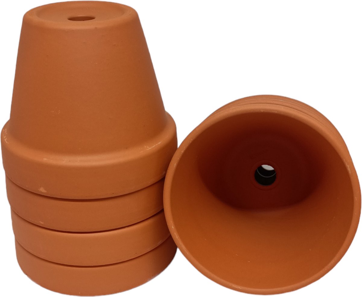 Ferrarium Stenen terracotta potjes 8cm Ø 7 stuks - terracotta kweekpotjes - kweekpotjes terracotta - stenen potjes