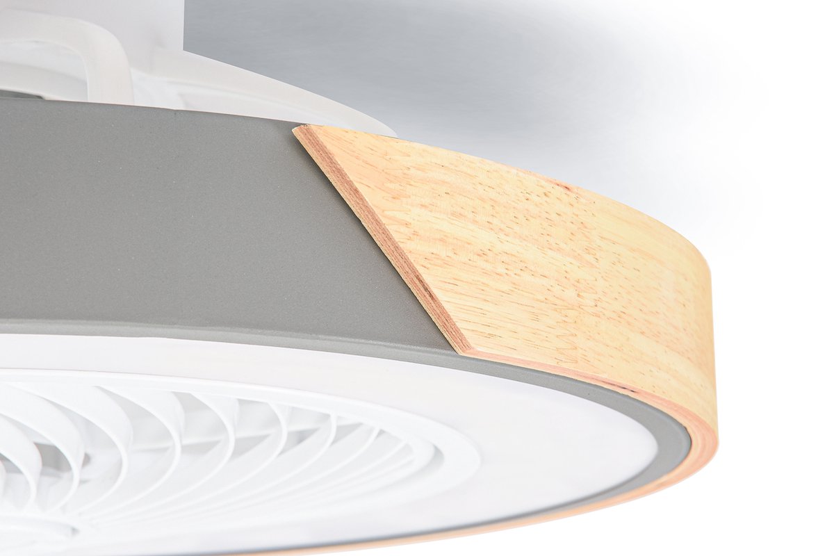 KLASA Living© Slimme Plafondventilator - Grijs + Hout - Ø 52 cm - Stille Motor - Handige App - Dimfunctie - Plafond Ventilator met Verlichting - Plafondlamp met Ventilator thumbnail 5