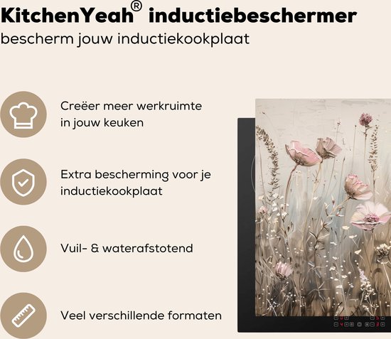 KitchenYeah® Protection plaque induction 80.2x52.2 cm - Fleurs - Beige - Fleurs sèches - Protege plaque de cuisson - Couvre plaque induction - Protecteur d'induction - Cuisine