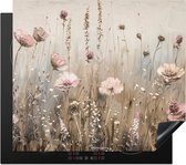 KitchenYeah® Inductie beschermer 60x52 cm - Bloemen - Beige - Droogbloemen - Afdekplaat voor kookplaat - Bescherming inductieplaat mat - Beschermplaat - Beschermmat inductiekookplaat - Keuken accessoires