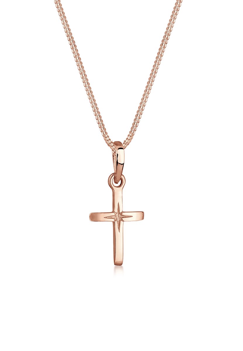 Elli - Halsketting - Dames Kruis Hanger met Ster Gravure Filigraan in 925 Sterling Zilver - Dames