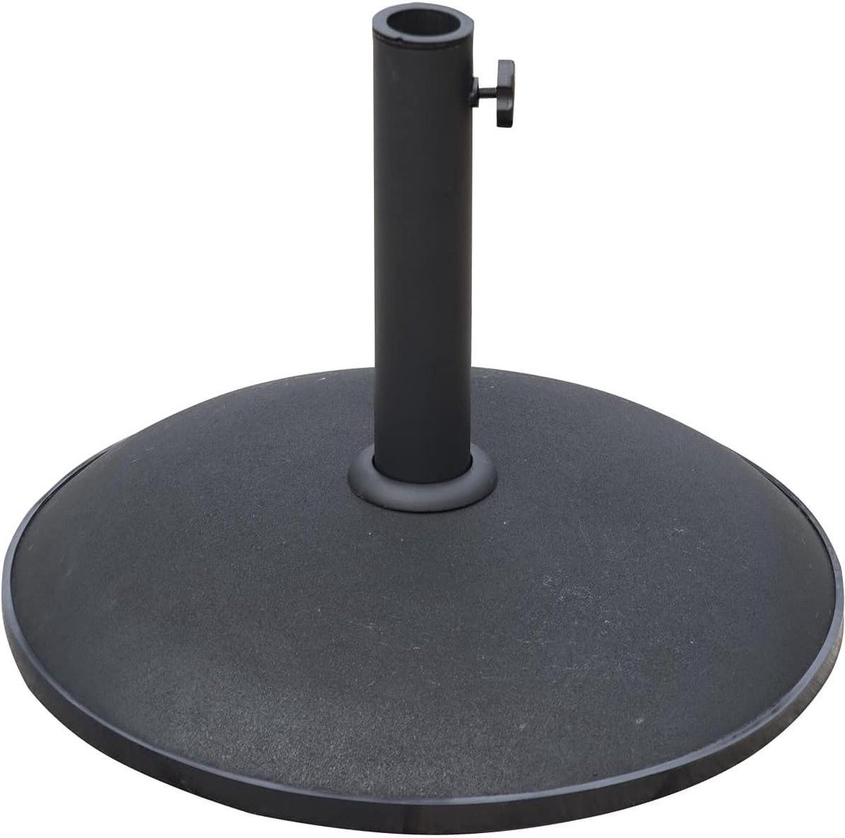 Sturdy black 10kg round concrete umbrella parasol base weight for patio outdoor use - 50cm diameter.