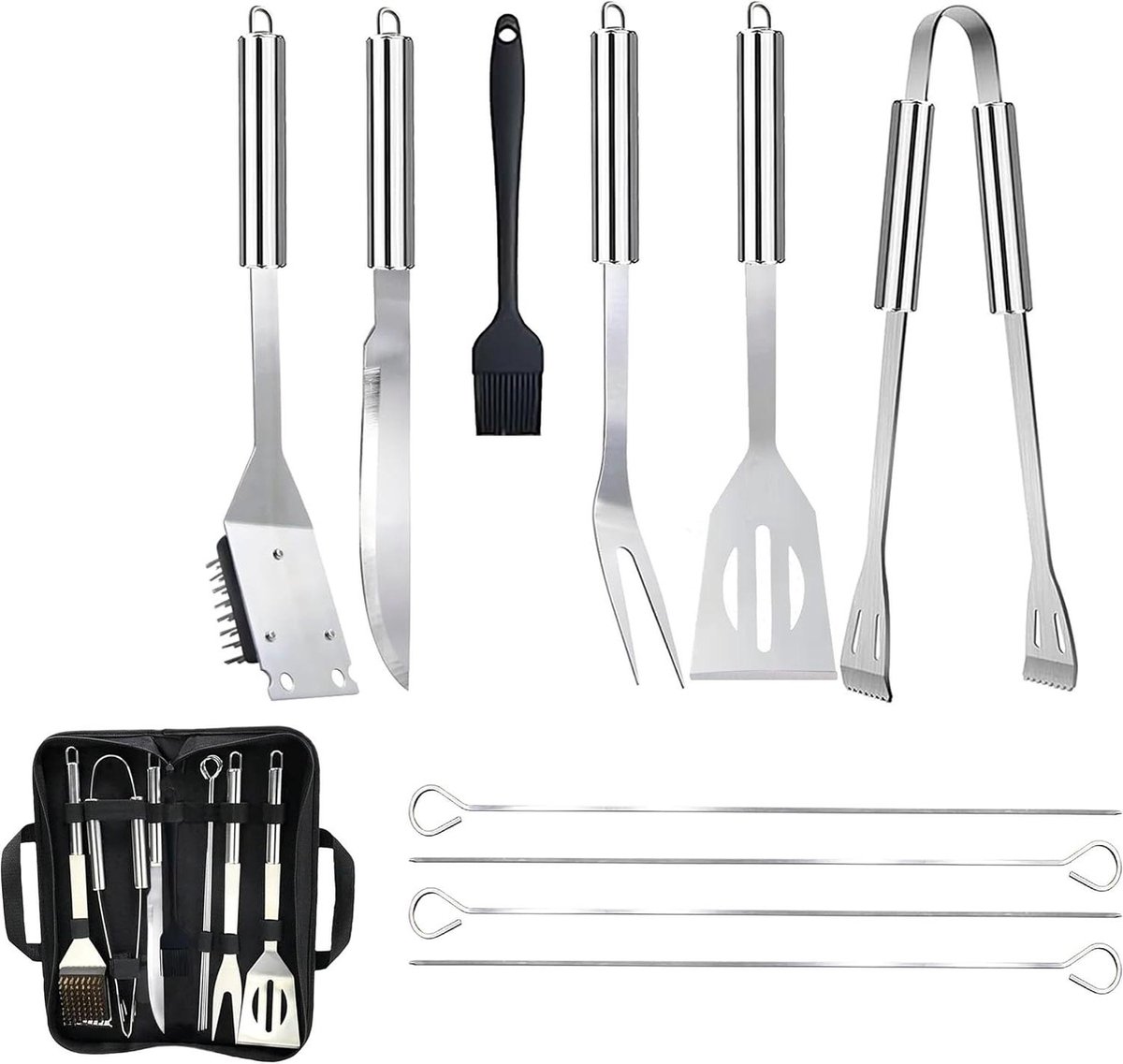 AMZMUKAUP 11-delige grillspatel, spatelset, roestvrij staal, accessoireset voor professionele grillplaat, BBQ voor Teppanyaki