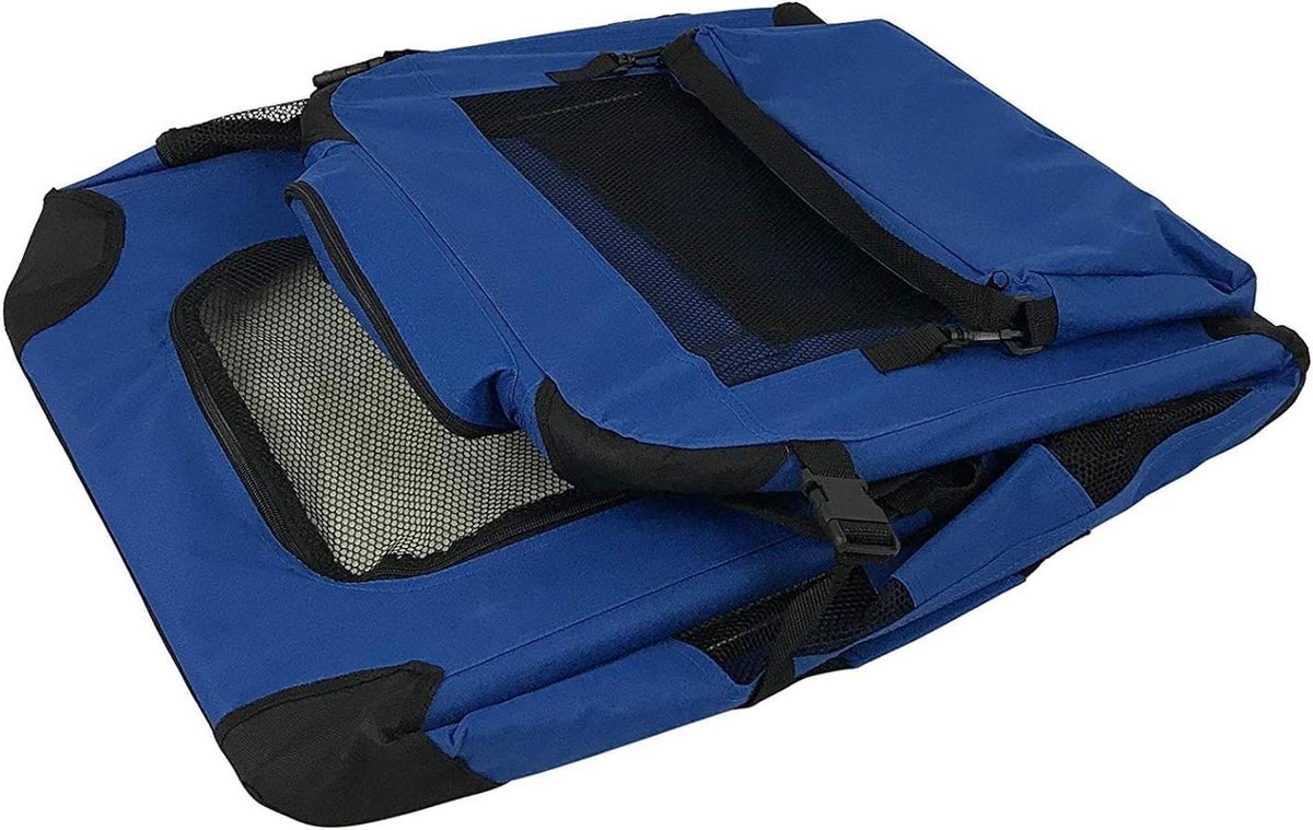 Opvouwbare stoffen hondenkist met fleece mat - luxe huisdierenkisten voor reizen - blauw 70 cm