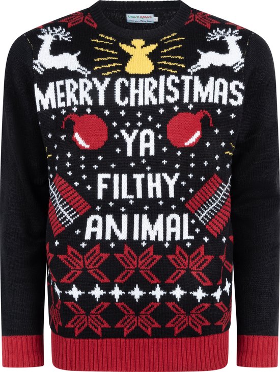 Foto: Uglyxmas foute kersttrui dames heren christmas sweater merry christmas ya filthy animal mannen maat l