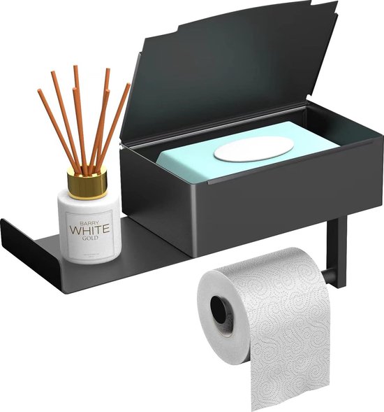 Toiletpapierhouder waarvoor boren niet nodig is met opbergdoos voor