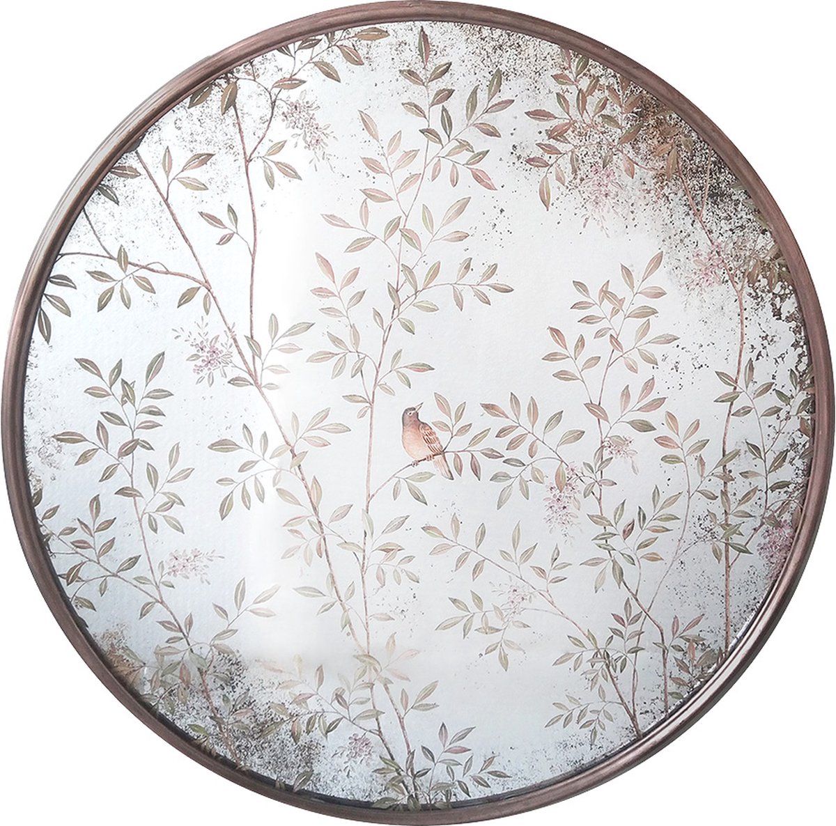 Clayre & Eef Spiegel Ø 80x3 cm Koperkleurig Glas Vogels op Takken