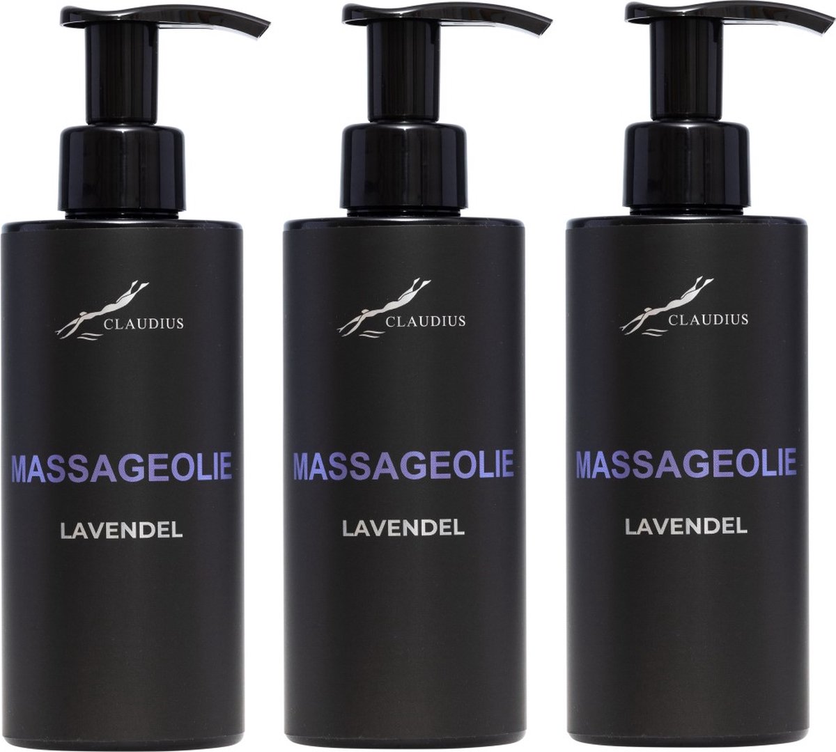 Goedkoopste Massageolie Lavendel 300 ml - met pomp - zwarte fles - 100 natuurlijk - biologisch en koud geperst - set van 3 stuks - Voordeelverpakking