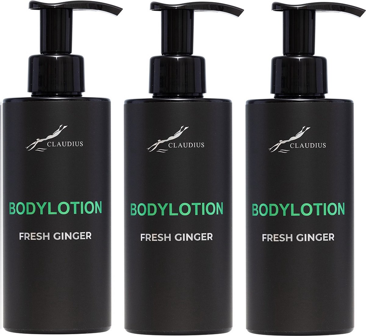 Goedkoopste Bodylotion Fresh Ginger 300 ml - met pomp - zwarte fles - set van 3 stuks - Voordeelverpakking