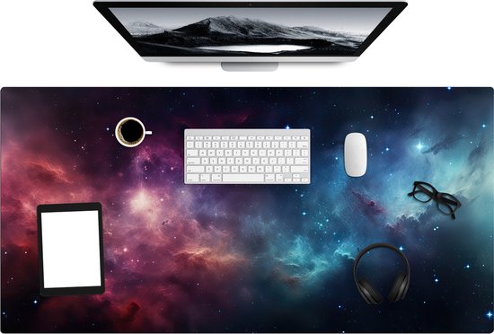 Foto: Muismat 120x60 cm bureaumat gaming galaxy computer en gameroom accessoires blauw muis en bureau mat onderlegger game room slaapkamer decoratie bureaulegger desktop xl mousepad xxl muismatten office desk anti slip