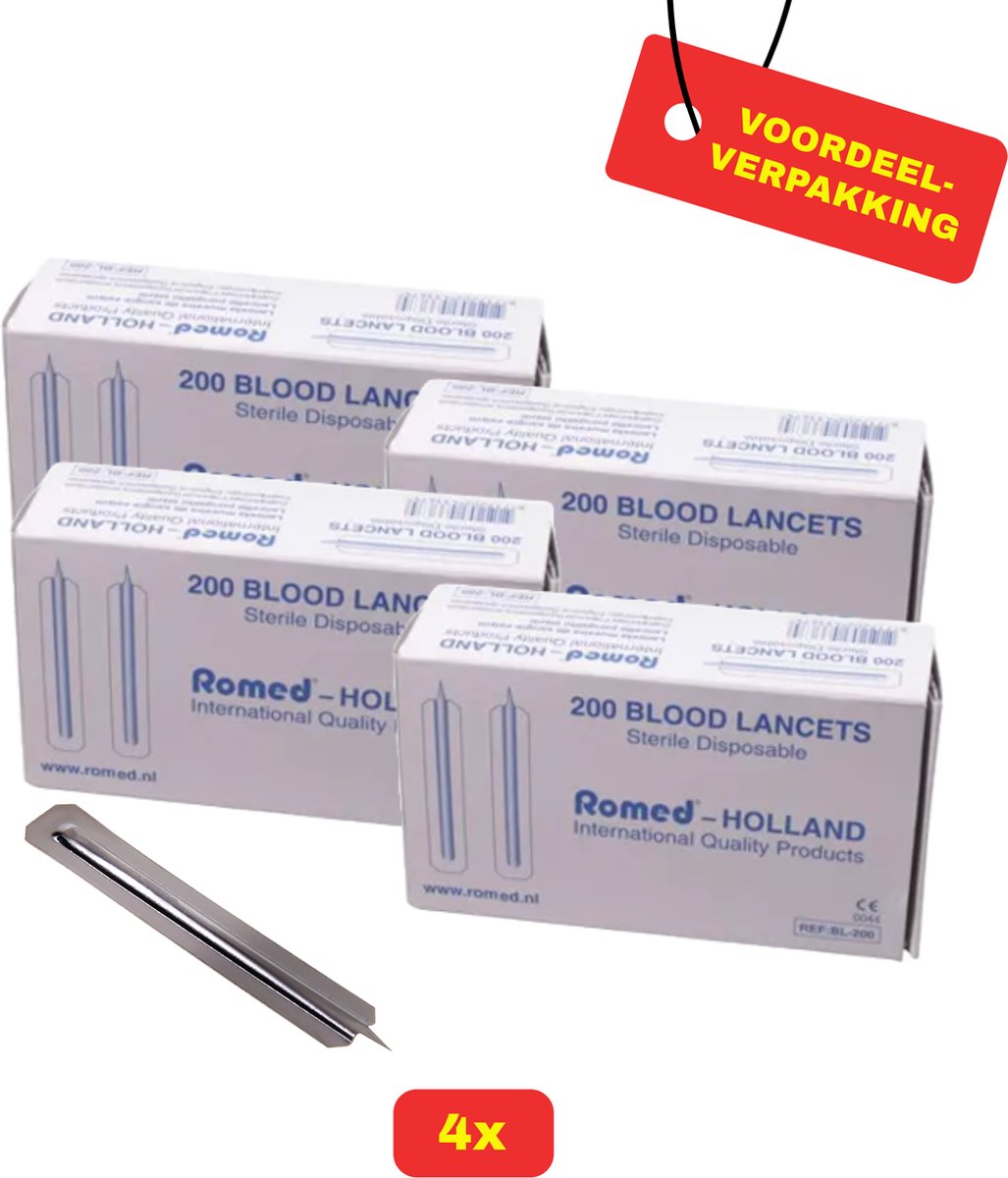 Goedkoopste 4X Romed Bloedlancetten - 4x 200 stuks - Voordeelverpakking!