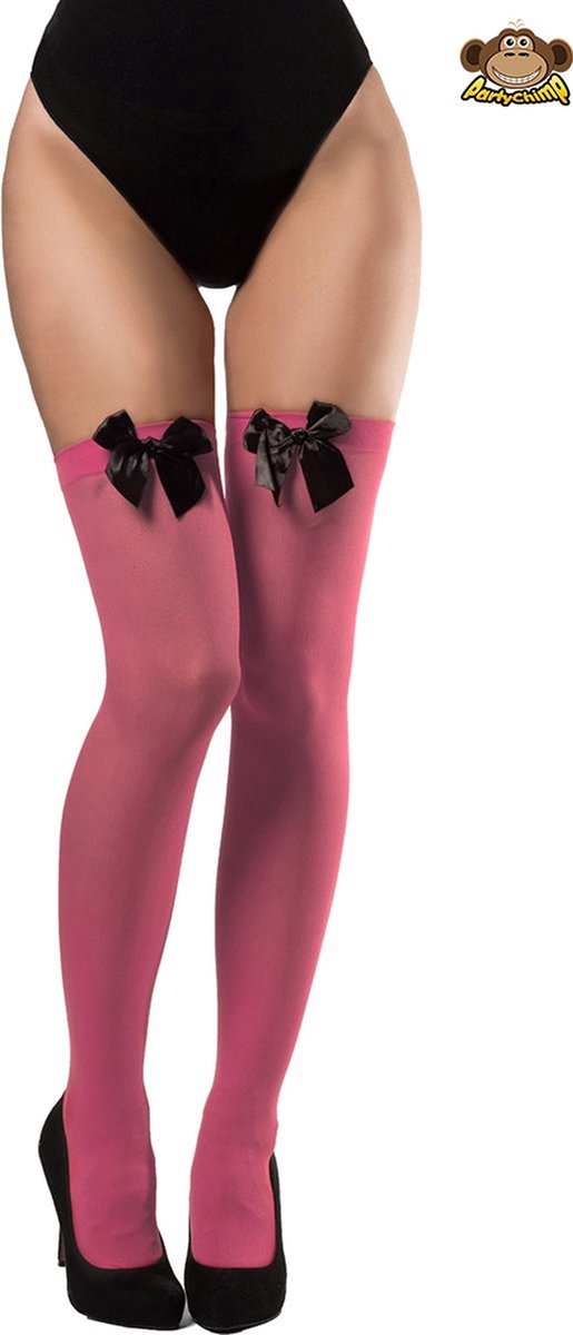 Partychimp Voordeelverpakking 6 packKousen Met Strik Dames Carnavalskleding Dames Carnaval Accessoires Oktoberfest Dames - Polyester - Roze/Zwart - One-size - 6 pack