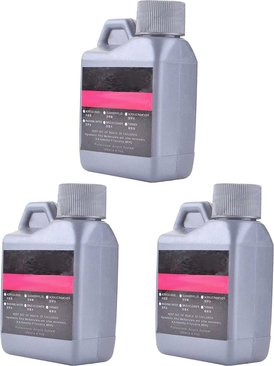 Goedkoopste DW4Trading Acryl Vloeistof flacons 3 stuks van 120 ml - Liquid Monomer - Nagellak - Kunst Nagels