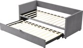 Merax 90/180 x 200 cm Uitklapbaar Slaapsofa - Multifunctioneel Gestoffeerd Bed met Lattenbodem - Grijs