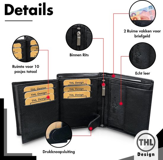 Police Herenportemonnee, Echt Leer, Verticaal Zwart, Compact met Muntvak & Geschenkdoosje