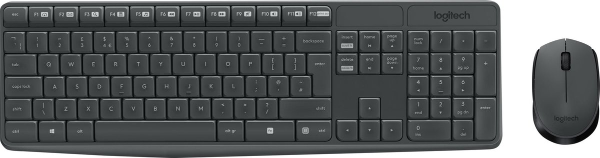 Logitech MK235 - Draadloos Toetsenbord en Muis - QWERTY - Donkergrijs