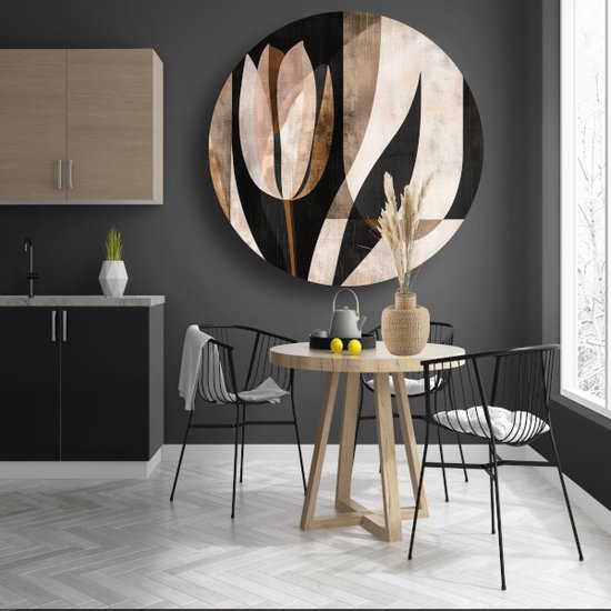 Panneau mural Tulip - Décoration murale Bloem ronde - Motif peinture - Décoration murale industrielle - Cercles muraux - Décoration murale chambre cercle mural forex 60x60 cm
