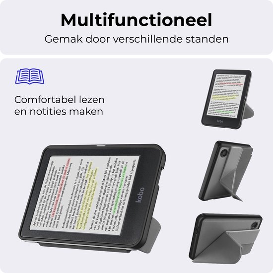 Hoesje Geschikt voor Kobo Clara Colour Hoesje Luxe Bescherm Case Trifold - Hoes Geschikt voor Kobo Clara Colour Hoes Book Cover - Grijs van Hoesje  — afbeelding 5